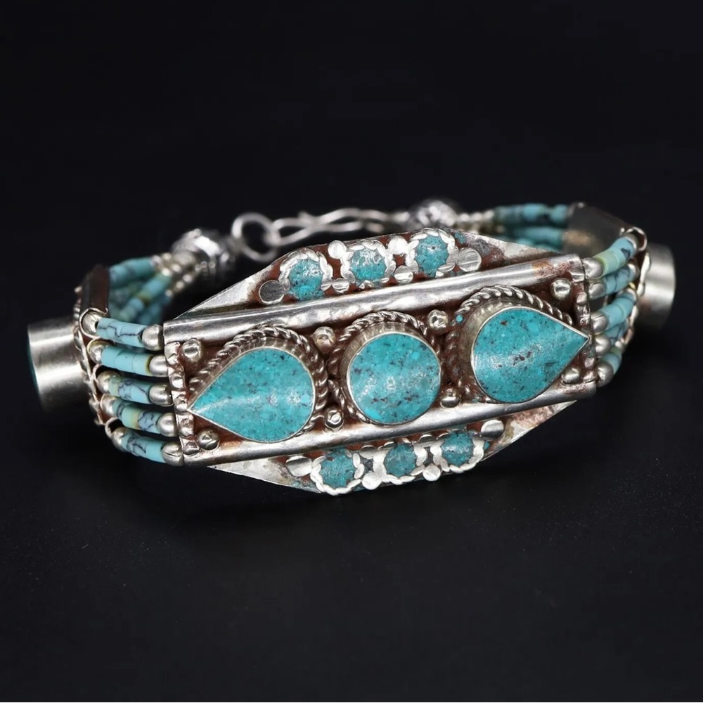 Tibetan silver gemstone ethnic bracelets